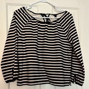 J. Crew Black and White Tie Front 3/4 Sleeve Blouse